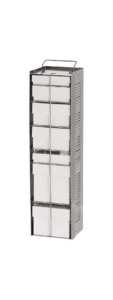 Rack with adjustable shelves for cryoboxes