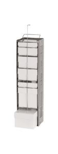 Rack with adjustable shelves for cardboard cryoboxes